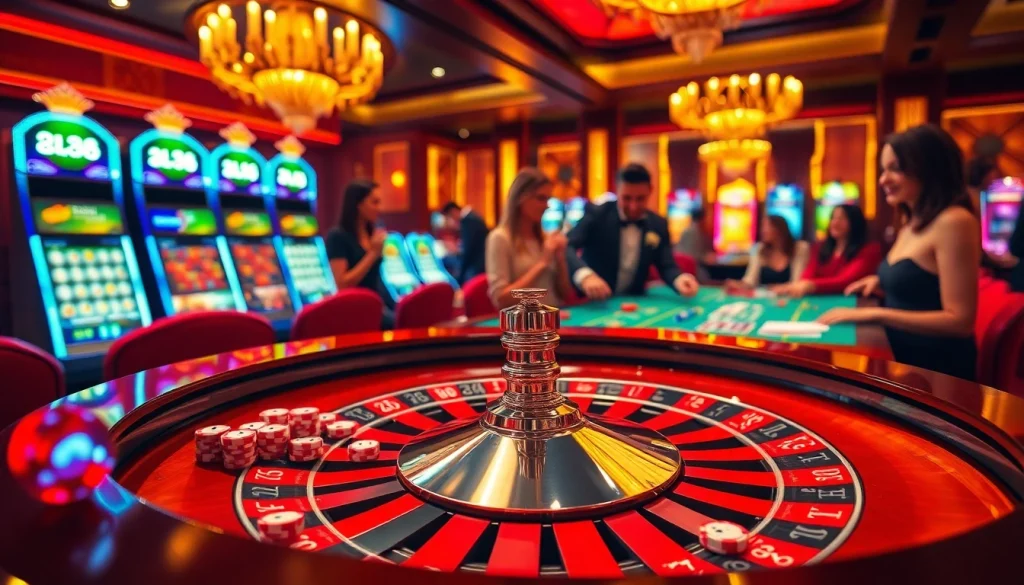 Players enjoying a thrilling casino experience at RR88 with vibrant games and luxurious atmosphere.