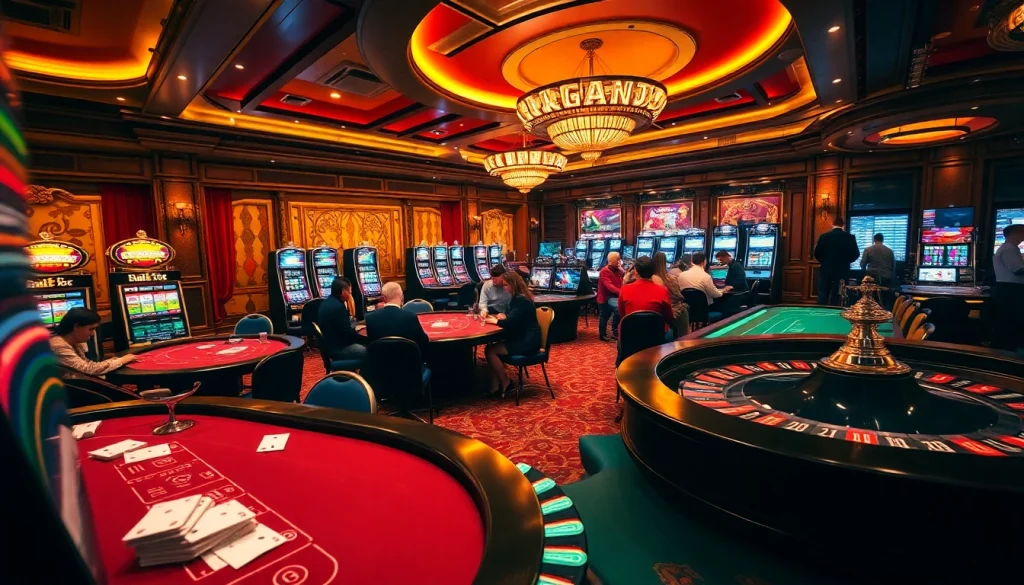 Gambling excitement at a luxurious casino with poker tables and slots at https://88new.autos/ showcasing vibrant betting activity.