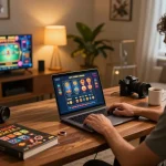 Player strategizing for 789f online casino while enjoying a cozy home gaming setup.