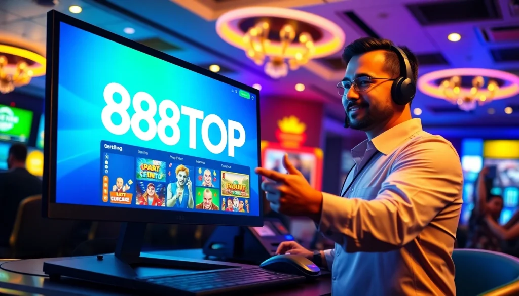 Exciting 888TOP online casino scene showcasing trust and modern gaming experience