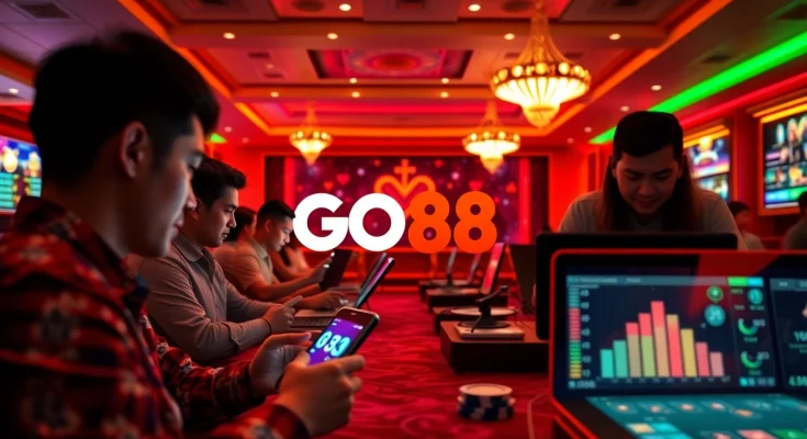 Vibrant online casino scene featuring players on devices enjoying gaming at go-88.us.com.