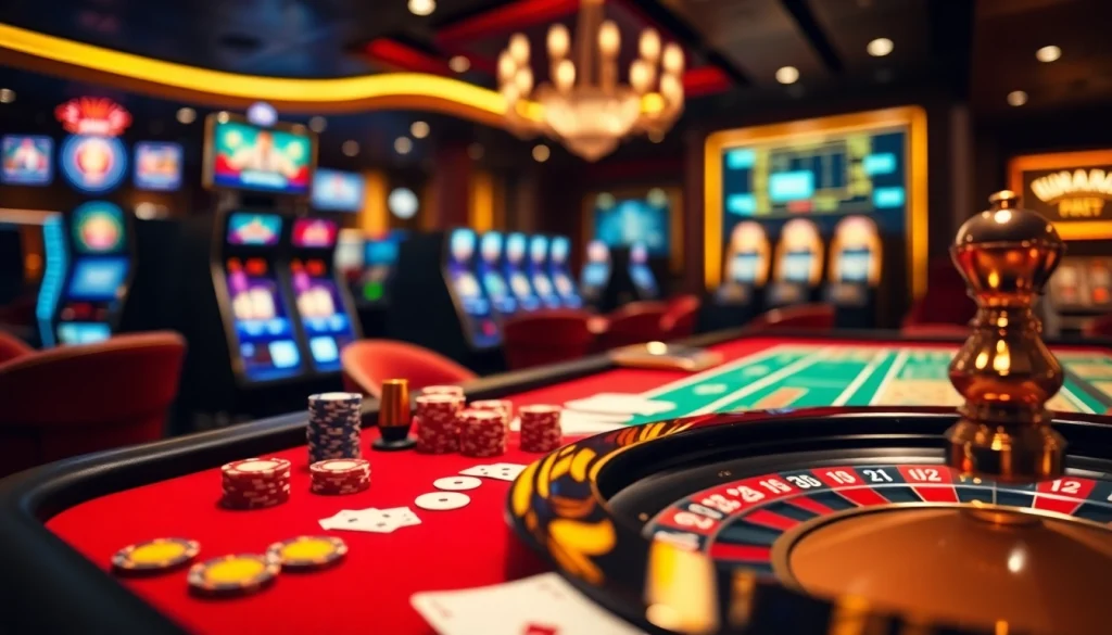 Experience the thrill of gambling at KJC's luxurious casino with vibrant tables and poker action.