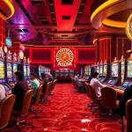 Nổ hũ gaming scene showcasing vibrant slot machines and engaging players in a lively casino atmosphere.