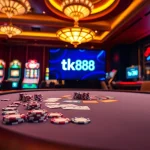 Engaging poker game scene showcasing tk88's atmosphere with vibrant casino elements.
