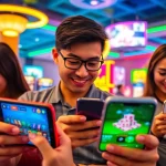 Engaging scene showcasing the 79king online gaming platform with users playing Bắn Cá and sports betting on mobile devices.