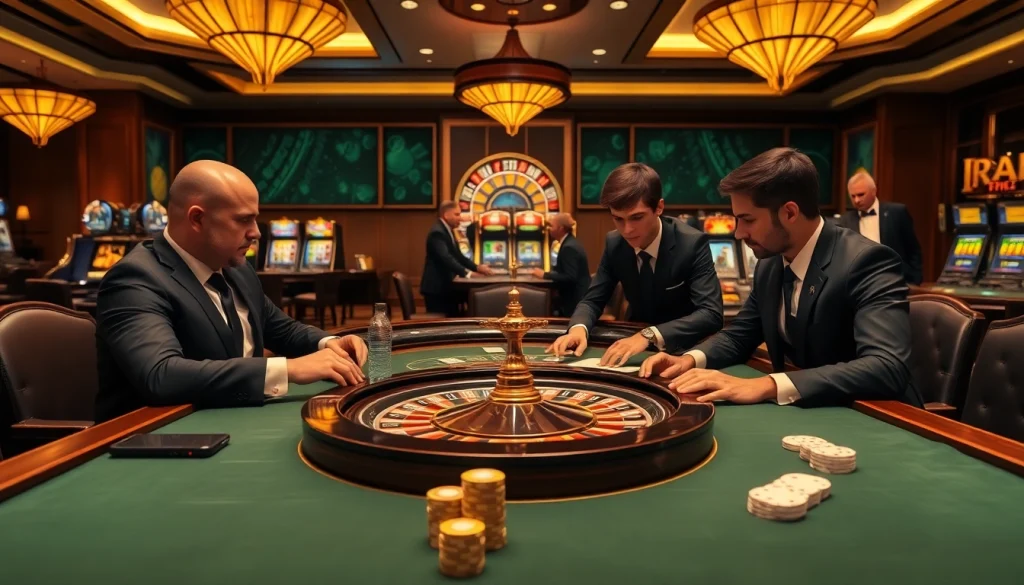 Players enjoying intense poker at 58win's luxurious casino tables.