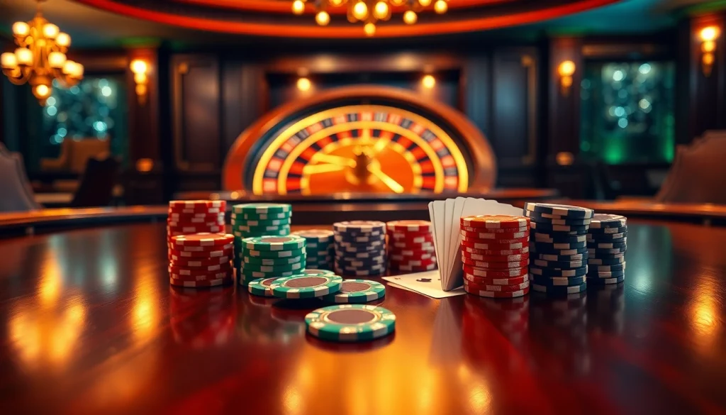 Experience thrilling gameplay at https://ok8386.autos/ with vibrant poker chips and a roulette wheel, showcasing top-tier casino excitement.