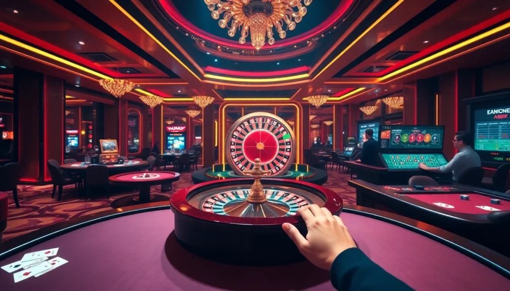 Experience the vibrant excitement of NK88 in a luxurious casino environment.