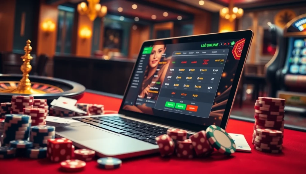 Engaging scene of Lô đề online with a modern betting interface, showcasing poker chips and gaming elements.