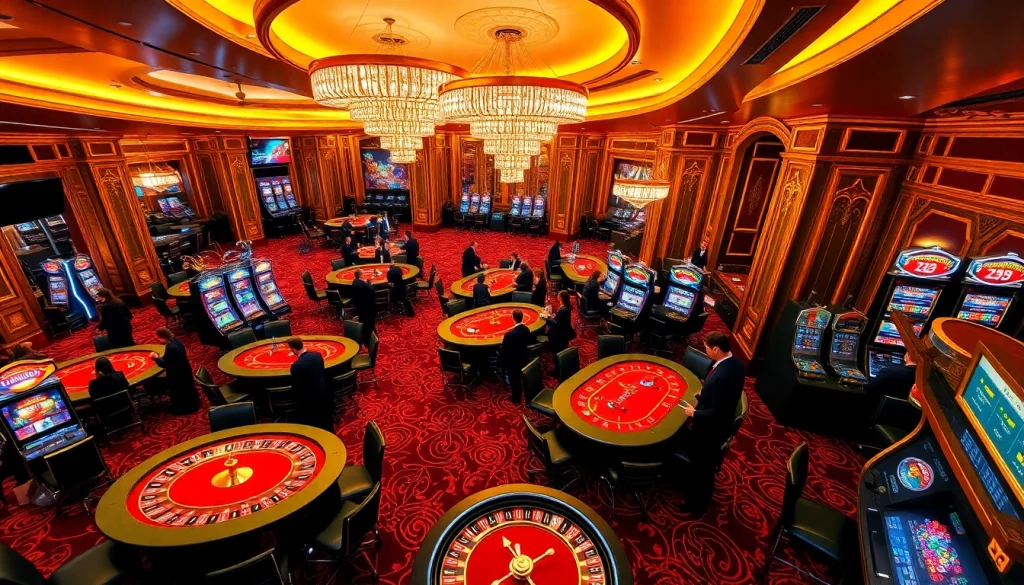 KJC gaming area with vibrant casino tables, luxury decor, and in-action players.