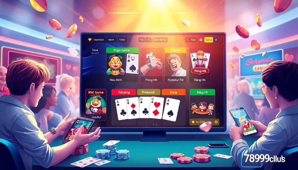 Dynamic gaming interface of 789club showcasing Mậu Binh and Rồng Hổ.