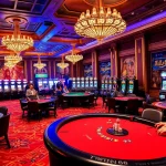 A vibrant TWIN68 gaming environment featuring players enjoying poker and slot machines in a luxurious casino.