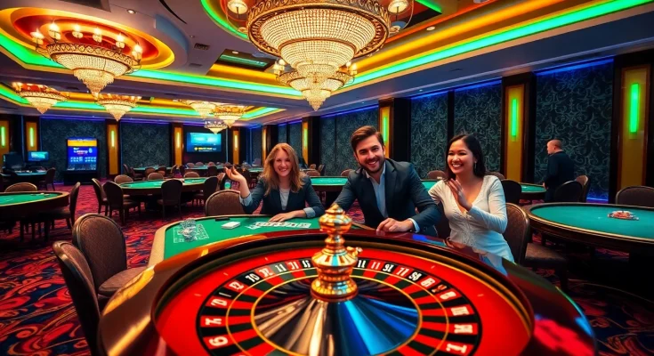 OPEN88 gaming scene featuring exciting poker players at a luxurious casino table.