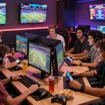 Players enjoying a lively gaming session at https://open88.supply/ with colorful screens and an exciting atmosphere.