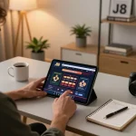 Player explores J88 online casino interface on tablet during a strategic gaming session at home.