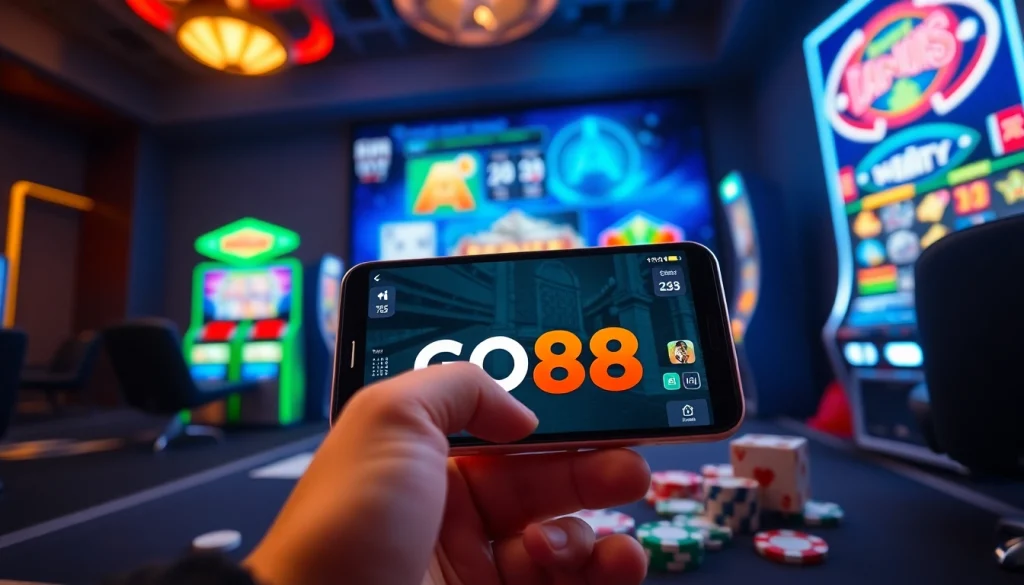 Experience the excitement of online gaming with GO88's vibrant interface showcasing card games and slots.