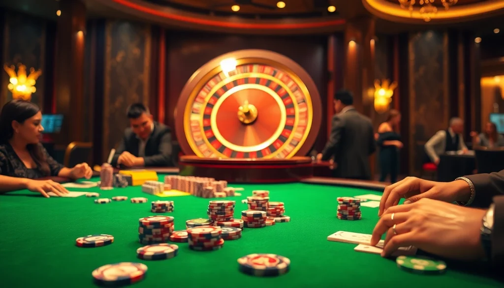 Nohu-inspired casino gaming table with poker chips and cards in a luxurious setting.