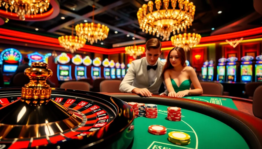 Casino excitement at 79king with players engaging at blackjack and roulette tables.