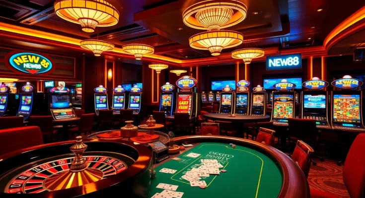 Experience the thrill of gaming at NEW88 with vibrant casino visuals and engaging elements.