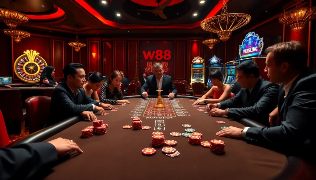 Experience the excitement of gambling at W88 with players engaged in high-stakes poker.