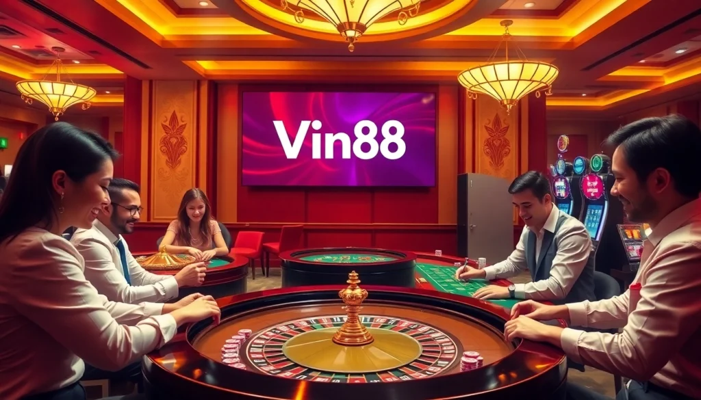 Engaging players enjoying the thrill of Vin88 online casino games with vibrant atmosphere.