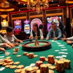 Mint88 players enjoying an exciting poker game at a glamorous casino table in vibrant settings.