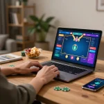 Player engaging in online gambling at home, maximizing strategy with tg88 poker app