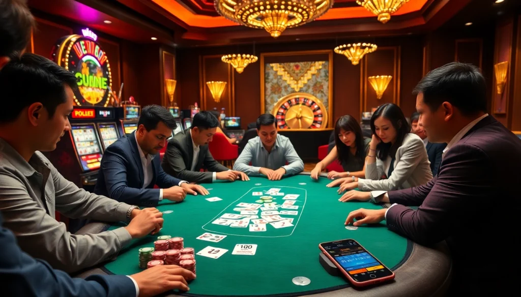 Experience high-stakes excitement with poker at https://luongsontv5.com/, showcasing vibrant chips and intense players.