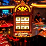 BROMO888 players engaging with a luxurious slot machine in an exciting casino atmosphere.