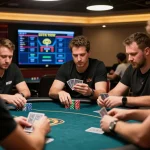 Players strategizing at EA77's virtual poker table, showcasing an immersive online gaming experience.