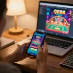 Engaging online gaming moment with QE8 app displayed on smartphone, showcasing strategic betting