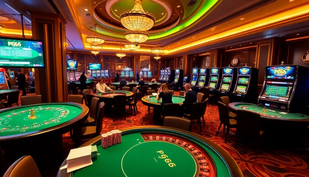 Experience thrilling gameplay at PG66 casino, featuring vibrant poker tables and exciting slot machines.
