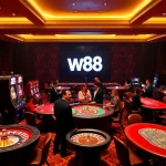 Experience thrilling gameplay at nhà cái w88 with stunning casino visuals featuring tables and slot machines.