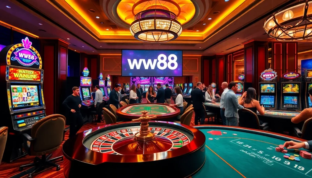 Experience thrilling moments at ww88 casino with players enjoying roulette and slot machines.