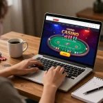 Person plays on VA88 online casino with strategy notes in a cozy home setup.