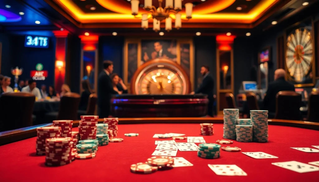 Experience the excitement of hitclub with a vibrant casino scene filled with playing cards and chips.