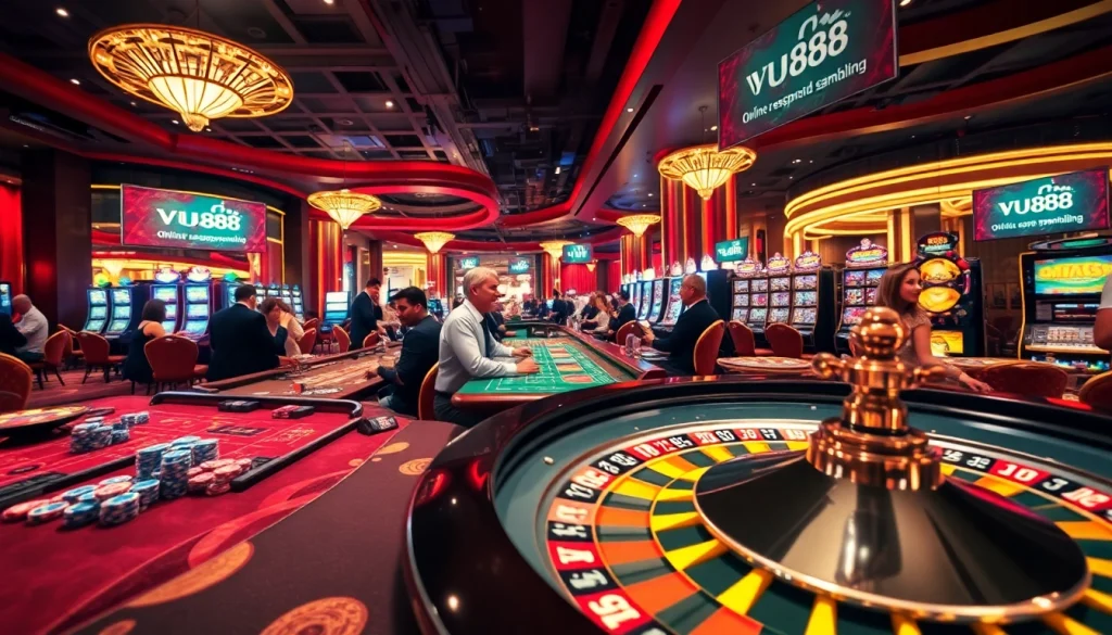 Experience the thrill of online gambling at https://vu88.art/ with luxurious casino elements and vibrant gaming action.