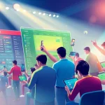 SBOBET sports betting platform illustration featuring diverse bettors using devices.