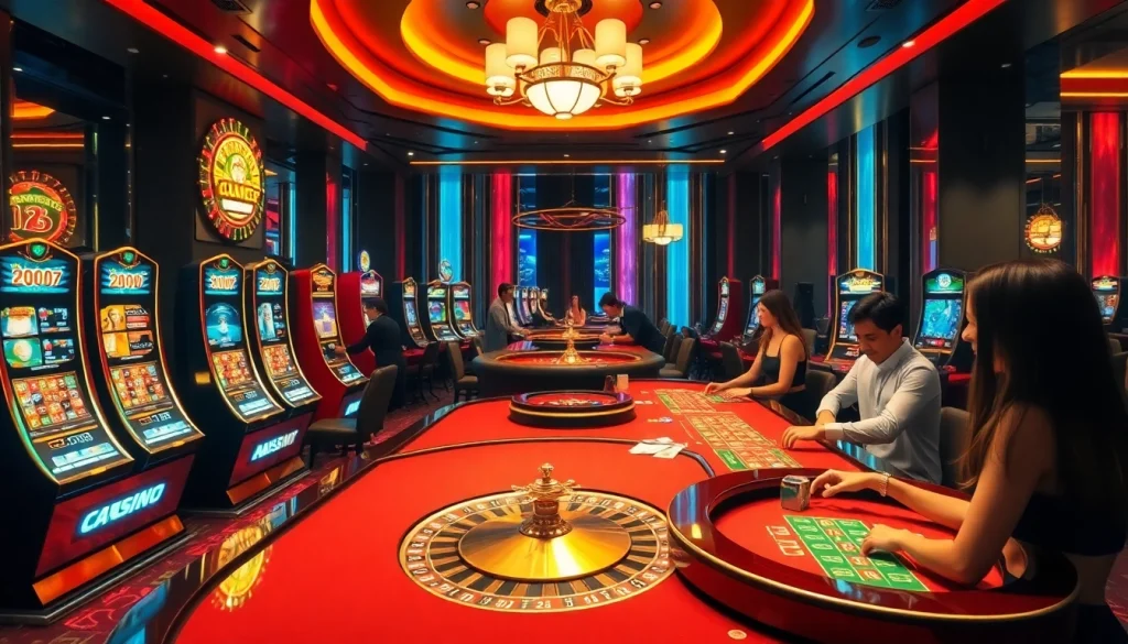 Experience thrilling gameplay at https://ax88.bid/ with vibrant casino environments featuring slot machines and poker tables.