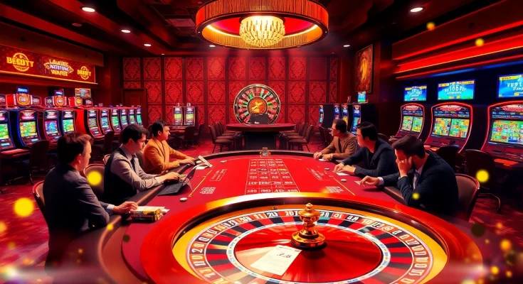 Experience high-stakes excitement at ee88's luxurious casino table surrounded by eager players.