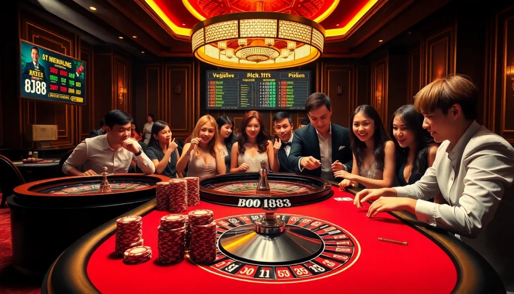 Experience the thrill of BJ88 gaming with dynamic casino scenes and high-stakes excitement.