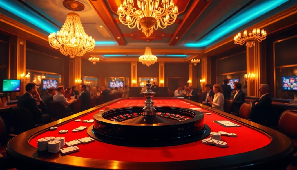 The excitement of roulette at https://sc88.today/ with players at a vibrant casino table and colorful chips.