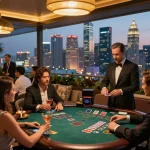 Players enjoying a high-stakes blackjack table at a luxury casino, showcasing https://fabet.credit/ gaming excitement