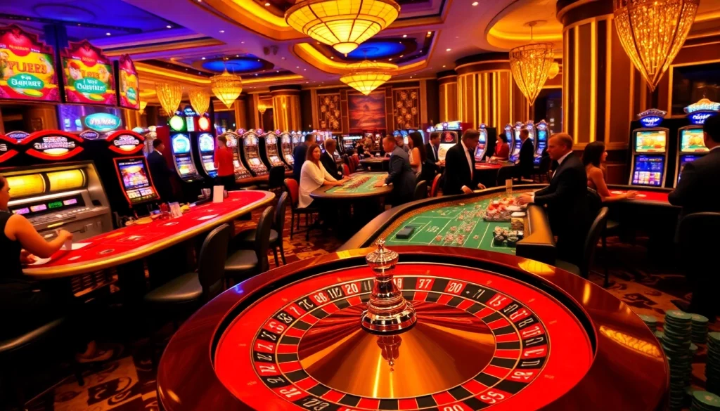 Experience the excitement of 79KING with vibrant casino tables and spinning roulette wheels.