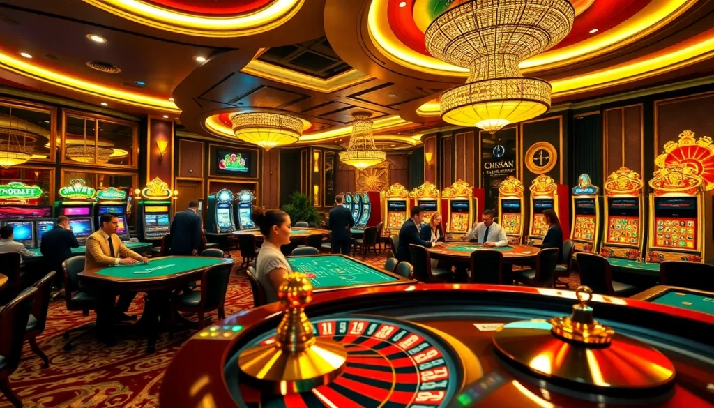 Experience thrilling gameplay at tv88.page with upscale casino tables and slot machines.