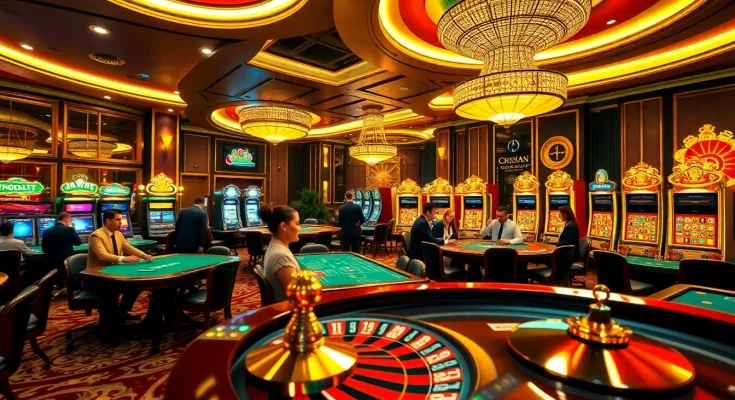 Experience thrilling gameplay at tv88.page with upscale casino tables and slot machines.