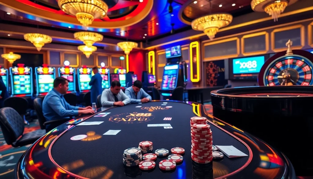 Engage in thrilling games at xx88's luxurious casino tables and vibrant slot machines.