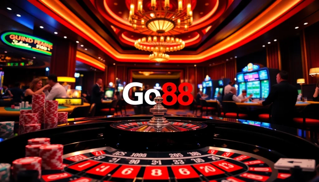 Go88 casino experience with roulette, poker, and vibrant gaming atmosphere