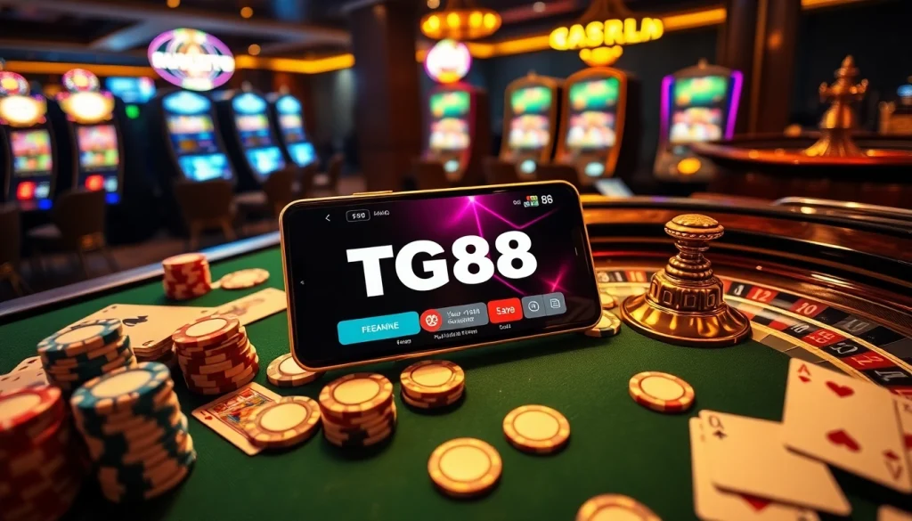 Experience the excitement of TG88 with vibrant cards, roulette, and a modern gaming interface.