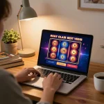 Engaged player at home enjoying online slots at nhà cái CM88, showcasing responsible entertainment.